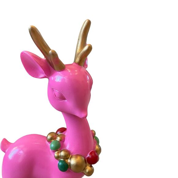 PINK Resin 11” Reindeer with Christmas Ornament Necklace Retro Style New - Picture 4 of 16